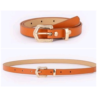 เข็มขัดแฟชั่น PU เข็มขัดเส้นเล็ก น่ารักๆ Metal Buckle Belt สีน้ำตาล