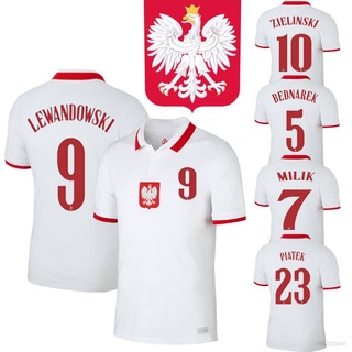 เสื้อกีฬาฟุตบอลทีมชาติโปแลนด์ Lewandowski Zielinski Piatek ทรงหลวม 2021