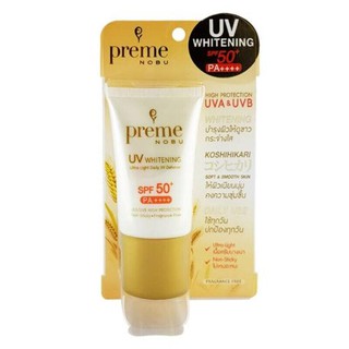 Preme Nobu UV Whitening SPF50+ PA++++ พรีมโนบุ ยูวี ไวท์เทนนิ่ง ป้องกันแสงแดด พร้อมบำรุงให้ผิวขาวกระจ่างใส 30g.