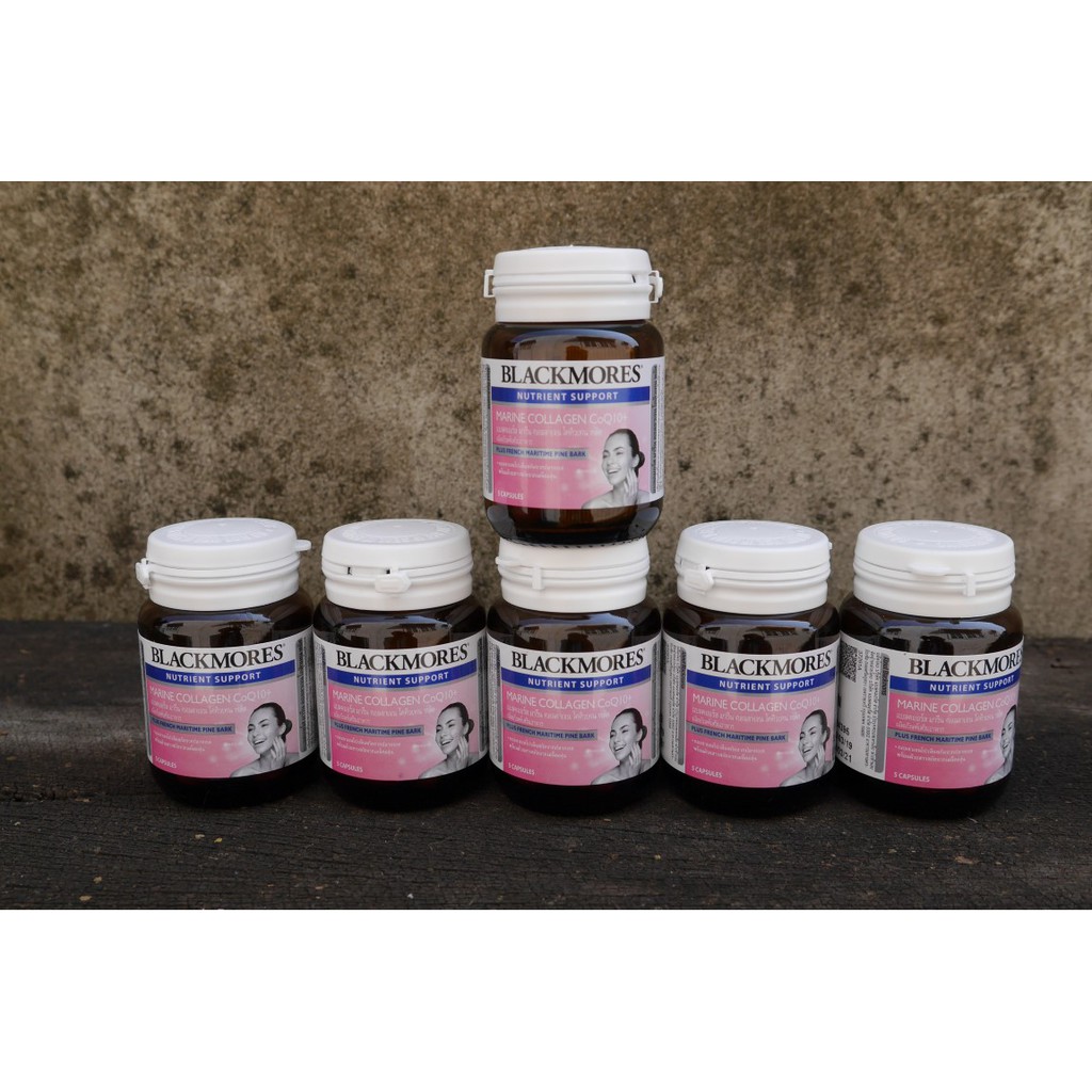 แบลคมอร์ส มารีน คอลลาเจน โคคิวเทน พลัส Blackmores Ma rine Collagen Co Q 10+ (ขวด 5 เม็ด) แพค 6 ขวด ร