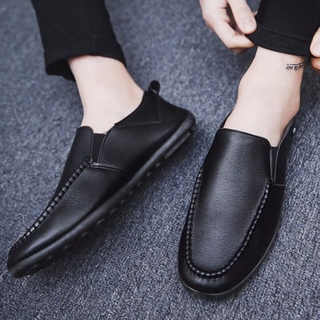 Intelscore รองเท้าแฟชั่น ผู้ชาย ลำลองแบบสวม High Quality Genuine Leather Men Lazy shoes Soft Loafers