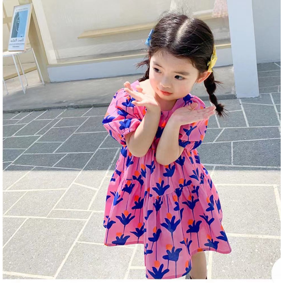 NANA💕พร้อมส่ง💕2220014ชุดเดรสเด็กผู้หญิง ชุดเดรสลายดอกไม้สําหรับเด็กผู้หญิง