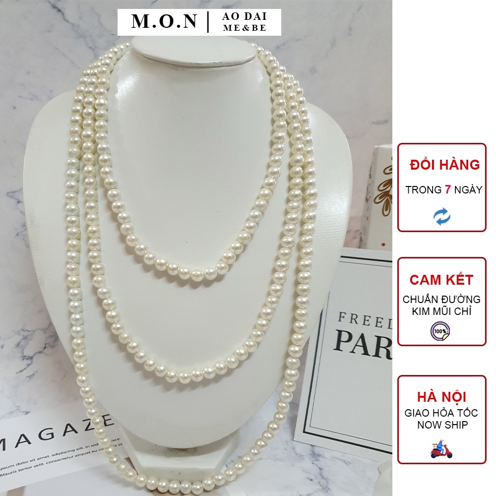 สร้อยคอมุกเทียมยาวห่อ 2 ชั้น 3 ชั้นผสม Ao Dai แบบดั้งเดิม ชุดโบราณ Ba Ba Ao Dai