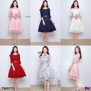 TwinsShopVip💗พร้อมส่ง TW0770 เดรสลูกไม้แขนยาว  long sleeve lace dress