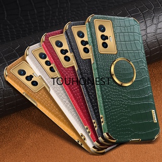 เคส Vivo X30 Pro เคส Vivo X50 Pro เคส Vivo X70 Pro Case Vivo X80 Pro Case Vivo X60 Pro Plus Crocodile Pattern Leather Ring Phone Case เคสโทรศัพท์ ลายหนังจระเข้