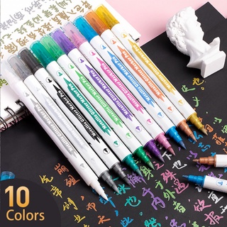 10 สี สองด้าน เมทัลลิก กลิตเตอร์ ปากกามาร์กเกอร์ วาดภาพ ปากกา DIY สมุด หัตถกรรม แปรงนุ่ม สําหรับวาดภาพ DIY