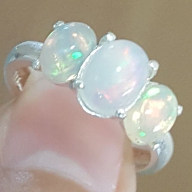 แหวนเงินแท้ โอปอลแท้ Size 6.5 (Natural Unheated Opal ring)