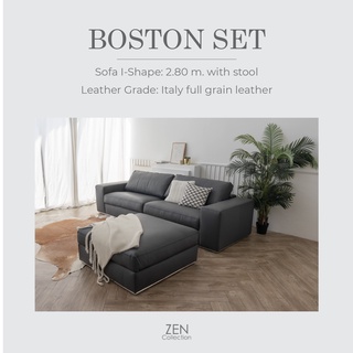 ZEN Collection โซฟาพร้อมสตูล BOSTON Sofa I-Shape  + Stool หุ้มด้วยหนังอิตาลีทั้งตัว