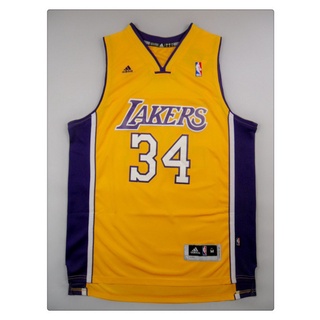 ใหม่ 2019 NBA Los Angeles Lakers #เสื้อกีฬาบาสเก็ตบอล สีเหลือง 34 Shaquille ONeal DPfmgb06DKbpol63