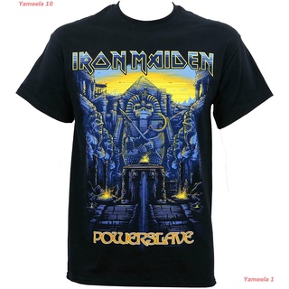 เสื้อยืดผ้าฝ้ายพิมพ์ลายขายดีIron Maiden Dark Ink Powerslave Graphic T-Shirt ไอเอิร์นเมเดน วงร็อค เสื้อพิมพ์ลาย เสื้อแนวส