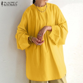 Zanzea เสื้อเบลาส์ คอวี แขนยาว กระดุมด้านหลัง สีพื้น สําหรับผู้หญิง