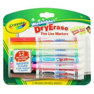 WASHABLE DRY-ERASE FINE LINE MARKERS CRAYOLA 12 COLORS ปากกาเมจิกเขียนไวท์บอร์ดล้างออกได้ CRAYOLA 12 สี งานศิลปะ อุปกรณ์