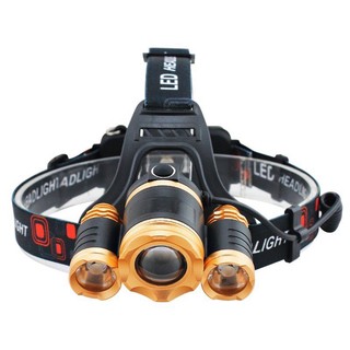 Ultrafire torch หลอด T6 ไฟฉาย LED 3 ดวง คาดหัว แบบปรับมุมได้ High Power Zoom Headlamp แบบชาร์จไฟได้ในตัว ปรับไฟได้3แบบ