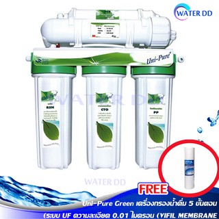 Uni-Pure Green เครื่องกรองน้ำดื่ม 5 ขั้นตอน ระบบ UF ความละเอียด 0.01 ไมครอน (VIFIL MEMBRANE) ติดตั้งง่าย คุณภาพดี