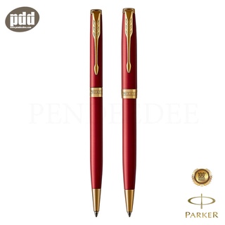 เซ็ต2ด้าม ปากกาลูกลื่น PARKER Sonnet Red Lacquer GT Slim Ballpoint Pen + Ballpoint Pen [Pendeedee]