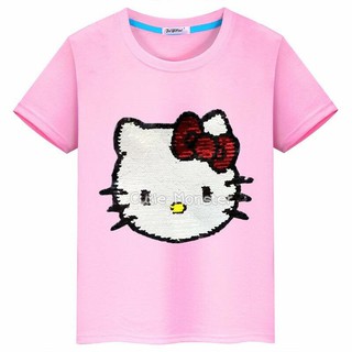 เสื้อยืด Kitty สีชมพู ปักเลื่อม