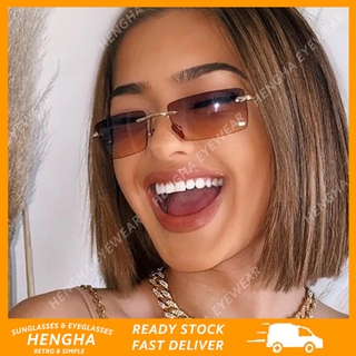 (HENGHA)COD INS แว่นกันแดดไร้กรอบทรงสี่เหลี่ยมผืนผ้าสไตล์แฟชั่นสำหรับผู้หญิง Retro Shades สำหรับผู้หญิง