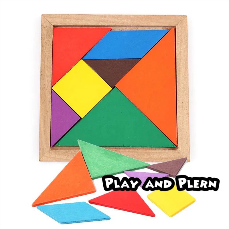 แทนแกรมไม้ 7 ชิ้น Tangram Wooden Jigsaw ตัวต่อไม้ จิ๊กซอว์ ของเล่นส่งเสริมพัฒนาการ ของเล่นส่งเสริมทักษะ พร้อมส่ง