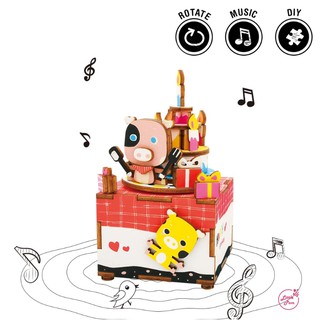 🎁กล่องดนตรีไขลาน เคลื่อนไหวได้ DIY Music Box Robotime - Sweet Heart Happy birthday 🎁