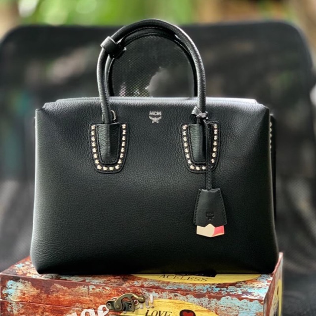 MCM MWT7AMA58BK001  Milla Tote in Studded Outline Leather