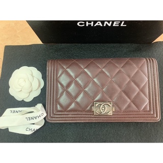 กระเป๋าตังใบยาวChanel burgundy wallet holo16