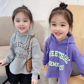 Girls Sweatshirt Korean Letter Print Long Sleeved Hooded Sweatshirt Casual All-match Coat