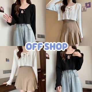 OFF SHOP พร้อมส่ง (OFF-7650) เสื้อไหมพรมแขนยาว ดีเทลผูกเชือกตรงหน้าอกน่ารักมาก