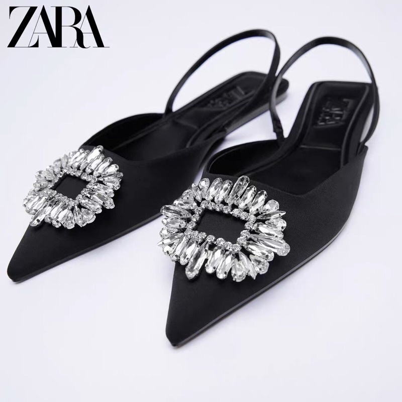 [ZARA] รองเท้า ZARA BLACK LOW HEEL MULE พร้อมหินเกลียว