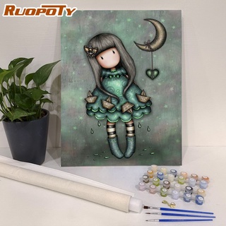 Ruopoty ภาพวาดสีน้ํามันบนผ้าใบ ตามตัวเลข ลายการ์ตูน แฮนด์เมด DIY สําหรับตกแต่งบ้าน 40x50 ซม.