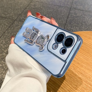 เคสโทรศัพท์มือถือ TPU นิ่ม แบบใส ขอบชุบ ลายการ์ตูน พร้อมขาตั้ง สําหรับ OPPO Reno 8 Reno8 Pro Reno8Pro 5G