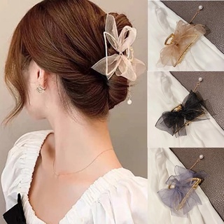 Women Korean INS Style Tassel Pearl Bow Hair Clips