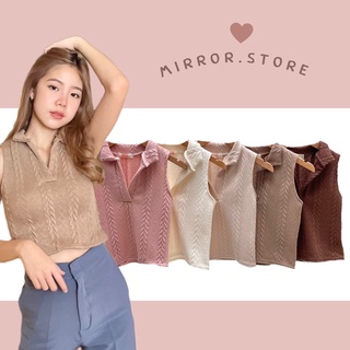 💕 พร้อมส่ง 💕 KNITTING POLO CROP  เสื้อแขนกุดคอปกผ้าไหมพรมถัก 💕