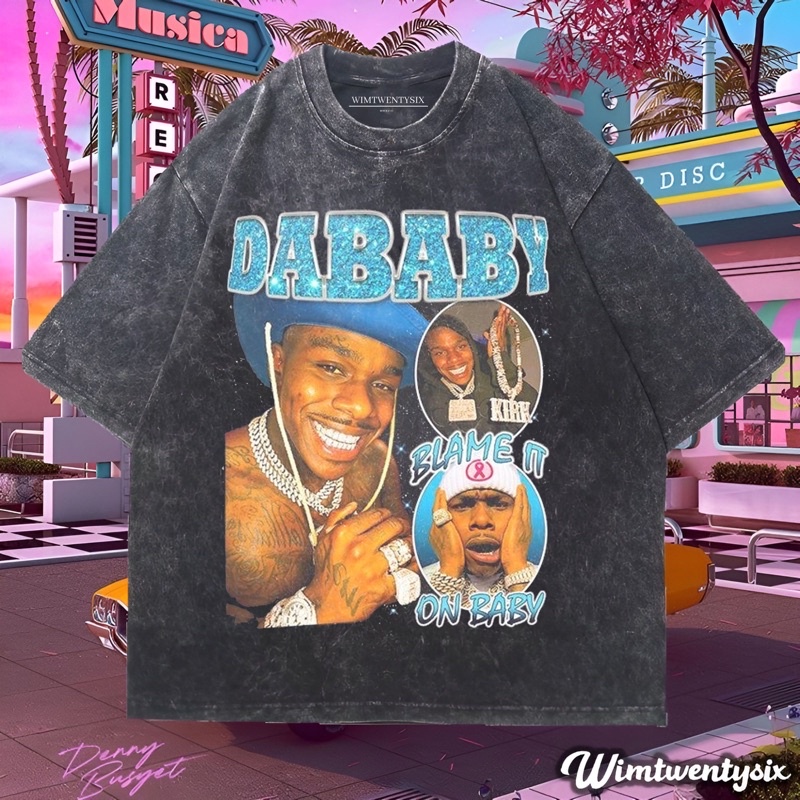 DABABY BLAME IT ON BABY 90S WASHING VINTAGE RAP TEE (เสื้อยืดโอเวอร์ไซส์)