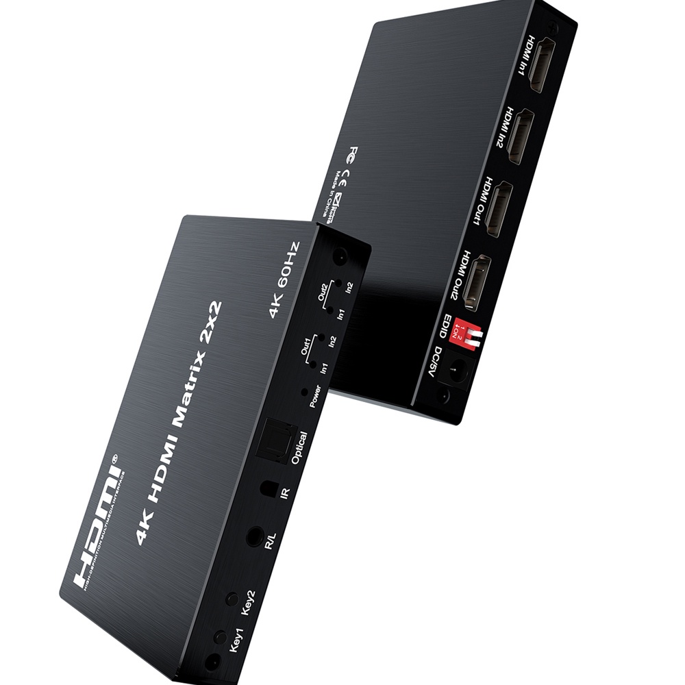 HDMI2.0 Matrix 2x2 4K 60hz 2 IN 2 OUT Dual Display Switch video Splitter พร้อม Audio Extractor EDID