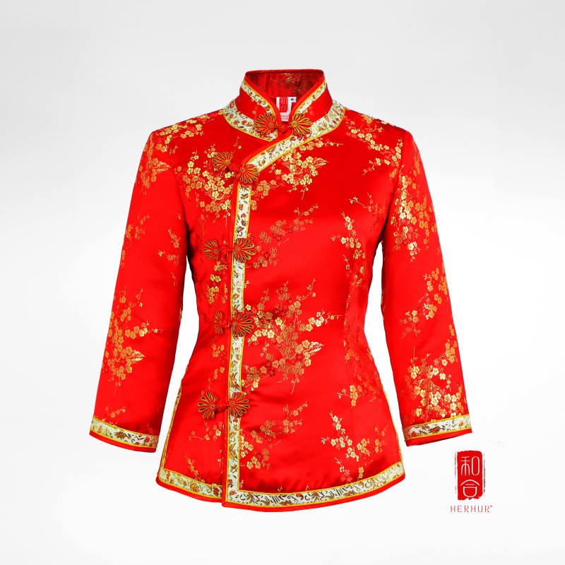 HERHUR เสื้อจีนผู้หญิงคอป้าย ยี่ห้อ HERHUR (เหอเหอ) ลายดอกเหมย รุ่นพิเศษ
