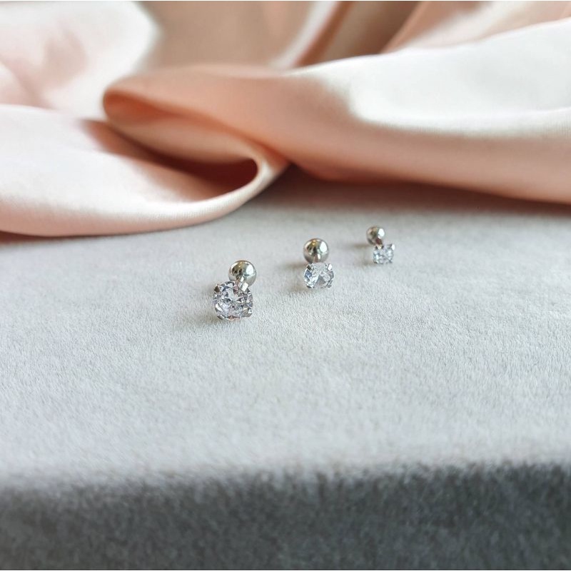 (1ข้าง)จิวกลม จิวเพชร ต่างหูสแตนเลสแบบเกลียวหมุน1.2mm จิวแฟชั่น จิวเกาหลี จิวหูเพชร จิวน่ารัก