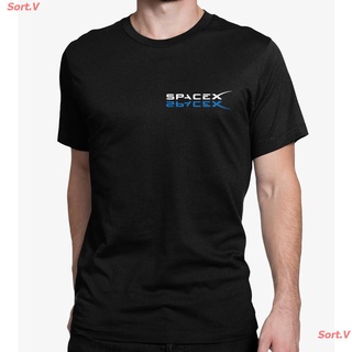 Sort.V New เสื้อยืดพิมพ์ลายโลโก้ Elon Musk Tesla อวกาศมังกรสําหรับผู้ชาย เสื้อยืดผ้าฝ้าย