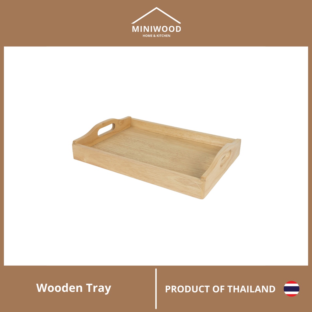 MINIWOOD ถาดเสิร์ฟ หูจับโค้ง ถาดไม้ Wooden Tray ไม้จามจุรี