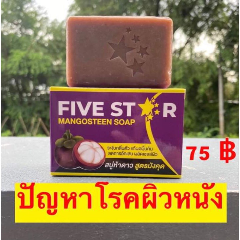 สบู่มังคุด5ดาว 5 ก้อน ส่งฟรี รักษาโรคผิวหนังทุกชนิด