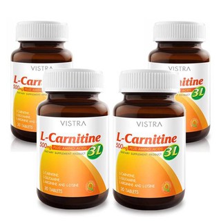 VISTRA L-Carnitine Plus 3L ลดน้ำหนัก เร่งระบบเผาผลาญไขมัน (30 เม็ด) x 4 ขวด