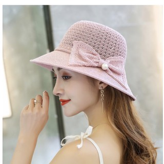 Summer New Bow Cool Hat Big Pearl Sunshade Hat No.Maozi-Zhenzhu