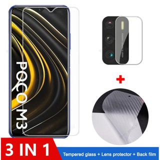 ฟิล์มกระจกนิรภัย Xiaomi Poco M3 3-in-1 Xiaomi Poco M3 X3 NFC F2 M2 F1 X2 Pro ตัวป้องกันหน้าจอ Xiomi Xiaomi Poco M3 PocoM3 ฟิล์มกระจกนิรภัย + ฟิล์มป้องกันคาร์บอนไฟเบอร์ + ฟิล์มป้องกันเลนส์