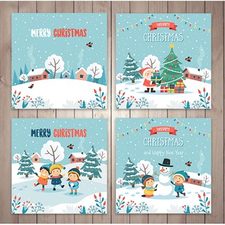 (พร้อมส่ง มี 4 แบบให้เลือก) การ์ดอวยพรวันคริสมาตร์ และปีใหม่   (Christmas and New Year) + ซอง