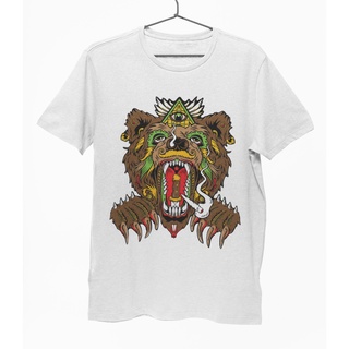 คอตต้อนคอกลมเสื้อยืด Unisex รุ่น Illuminati Bear T-Shirt สวยใส่สบายแบรนด์ Khepri 100%cotton combผ้าคอตต้อนพรีเมียมรีดทับ