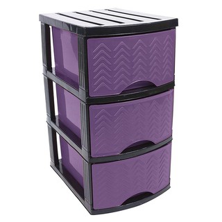 💥โปรสุดพิเศษ!!!💥 ตู้ 3 ชั้น ลายหวายโครงสีดำ/ม่วง 3-Tier Plastic Drawer Wicker Pattern Black/Purple Color