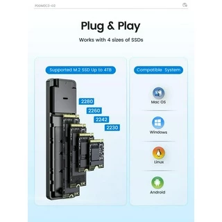 Orico M.2 NVMe SSD Enclosure 10Gbps USB 3.2 Gen2 NVMe SATA เครื่องมือฟรีรองรับ UASP (PDDM2C3)