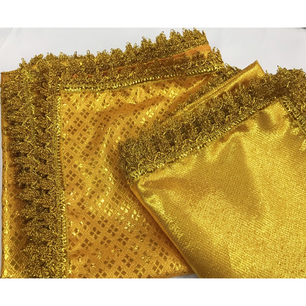 ผ้าห่อสินสอด ห่อขันหมาก รองพาน ผ้าตาดสีทอง ผ้าลายไทย แบบมีลายและไม่มีลาย ขนาด 1x1ม.