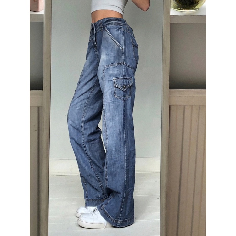 Vaceky Women's Baggy Cargo Jeans - High Waisted Y2K Straight Leg Denim Pants With Pockets - View #8