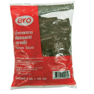 น้ำตาลทรายสีธรรมชาติ ตราเอโร่ ขนาด 6กรัม ยกแพ็ค 100ซอง ARO