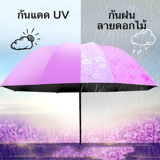 ร่มพับรุ่นUR01 สีฟ้า สีเขียว ชมพู แดง ม่วงล้วน โดนน้ำออกลายดอกไม้ กว้าง90CM